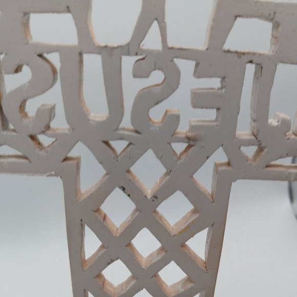 Jesus Cross Folk Art Sculpture Scrollwork Handmade Christian Easter OOAK Vintage - Picture 10 of 14